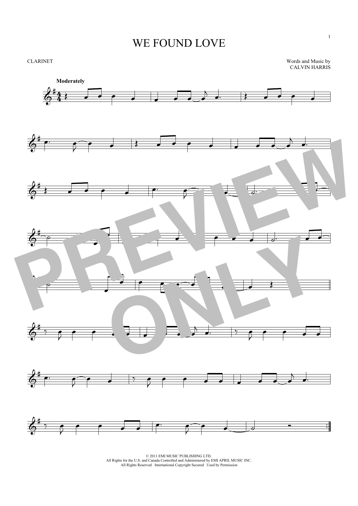 Rihanna We Found Love (feat. Calvin Harris) sheet music notes and chords arranged for Piano, Vocal & Guitar Chords (Right-Hand Melody)