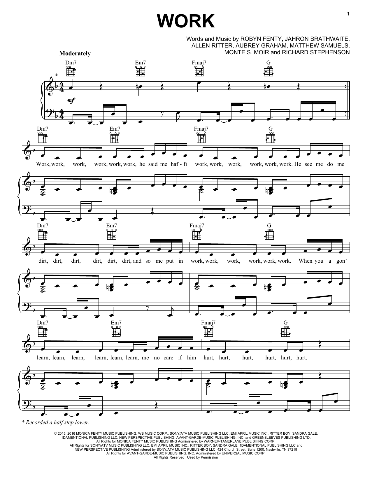 Rihanna Work (feat. Drake) sheet music notes and chords. Download Printable PDF.