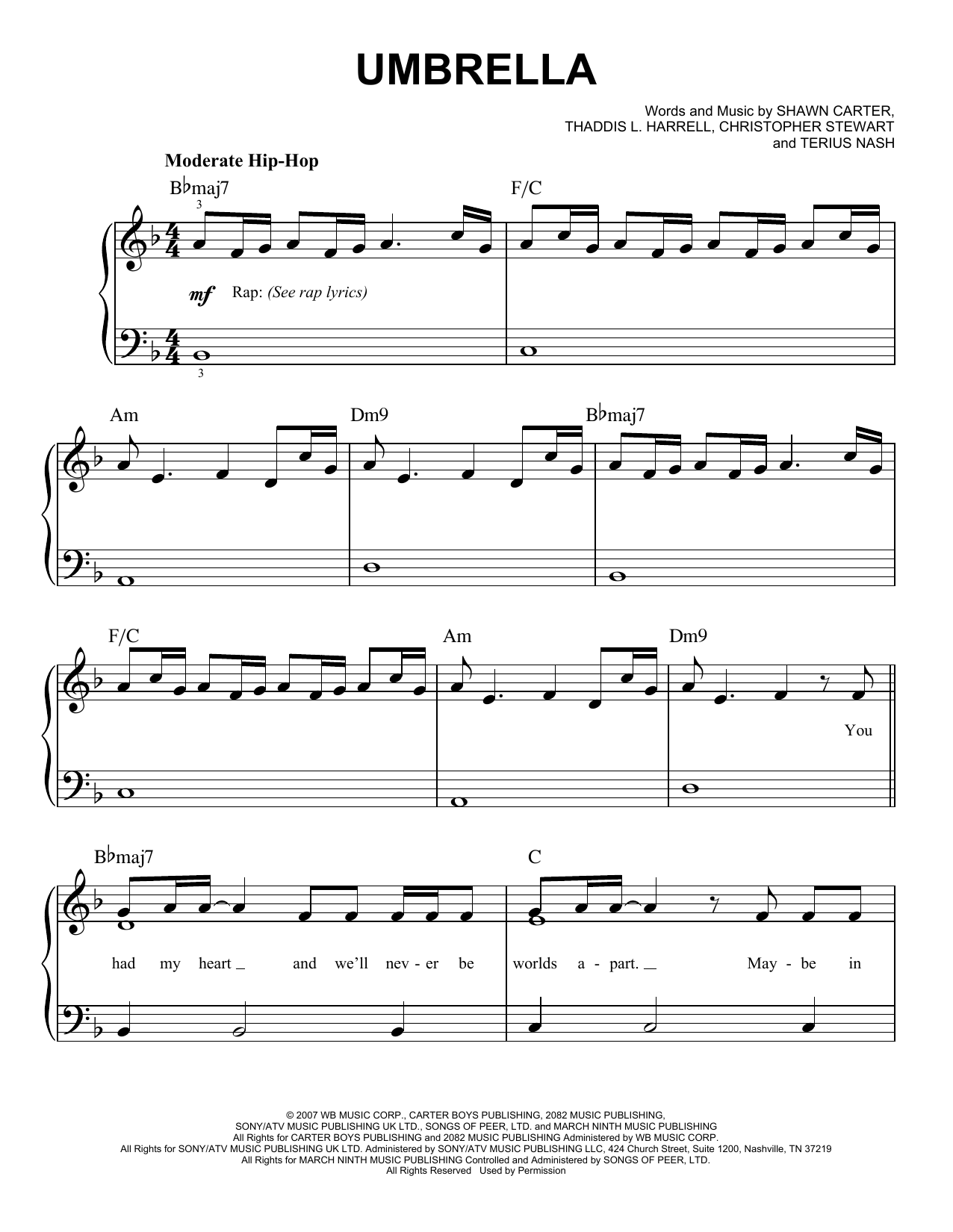 Rihanna Umbrella (feat. Jay-Z) sheet music notes and chords. Download Printable PDF.