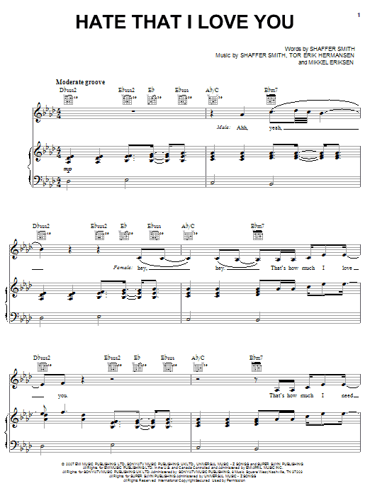 Rihanna Hate That I Love You (feat. Ne-Yo) sheet music notes and chords arranged for Piano, Vocal & Guitar Chords (Right-Hand Melody)