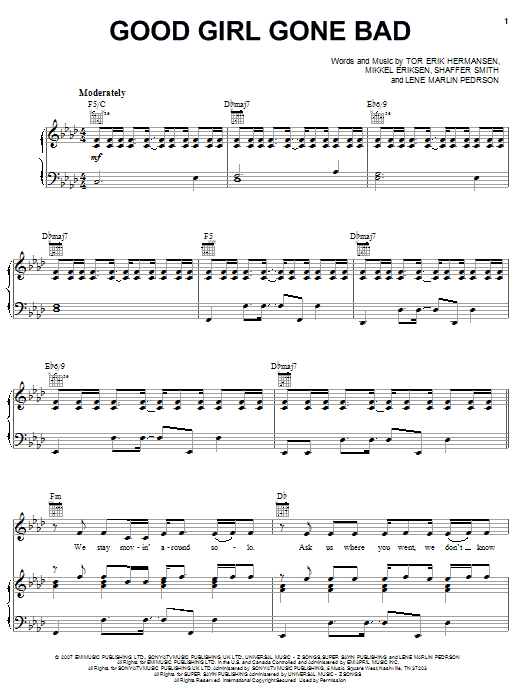 Rihanna Good Girl Gone Bad sheet music notes and chords arranged for Piano, Vocal & Guitar Chords (Right-Hand Melody)