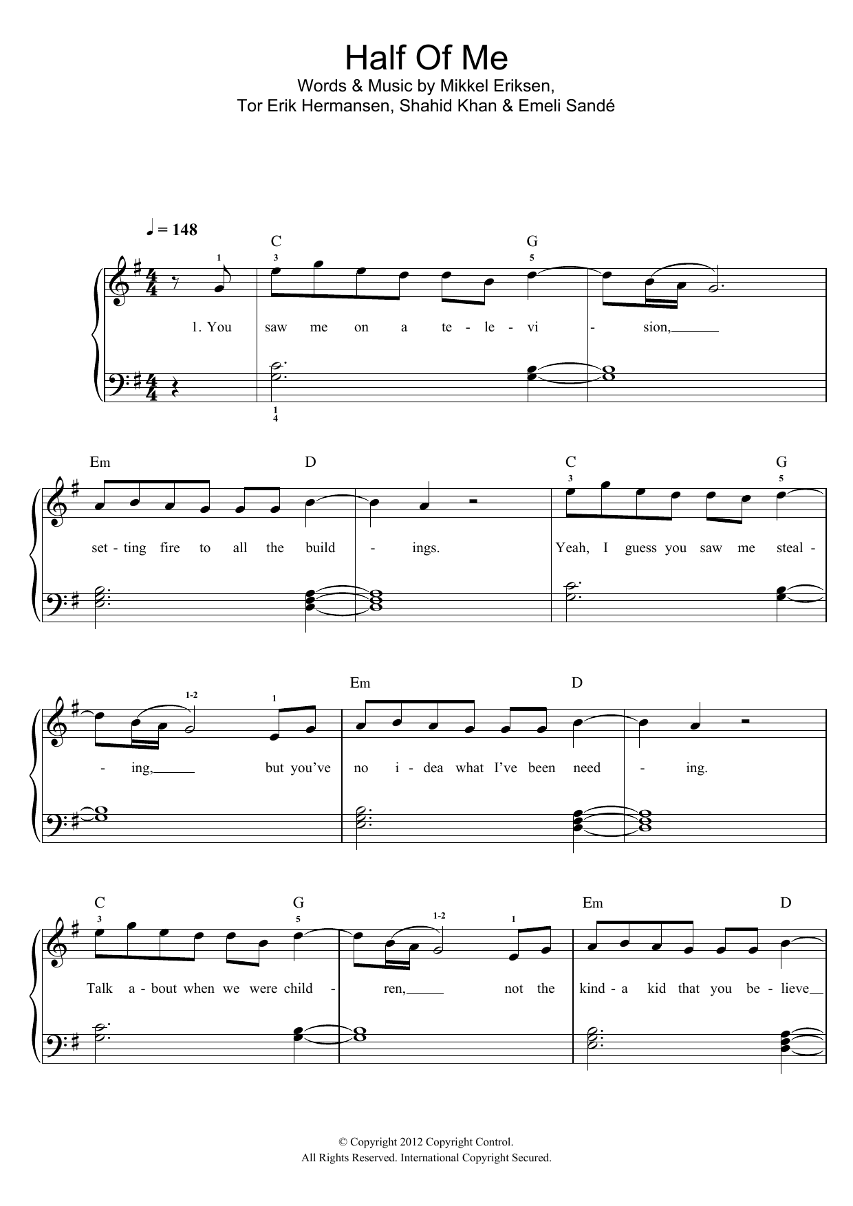 Rihanna Half Of Me sheet music notes and chords. Download Printable PDF.