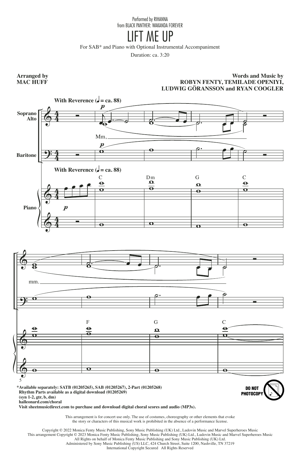 Rihanna Lift Me Up (from Black Panther: Wakanda Forever) (arr. Mac Huff) sheet music notes and chords. Download Printable PDF.