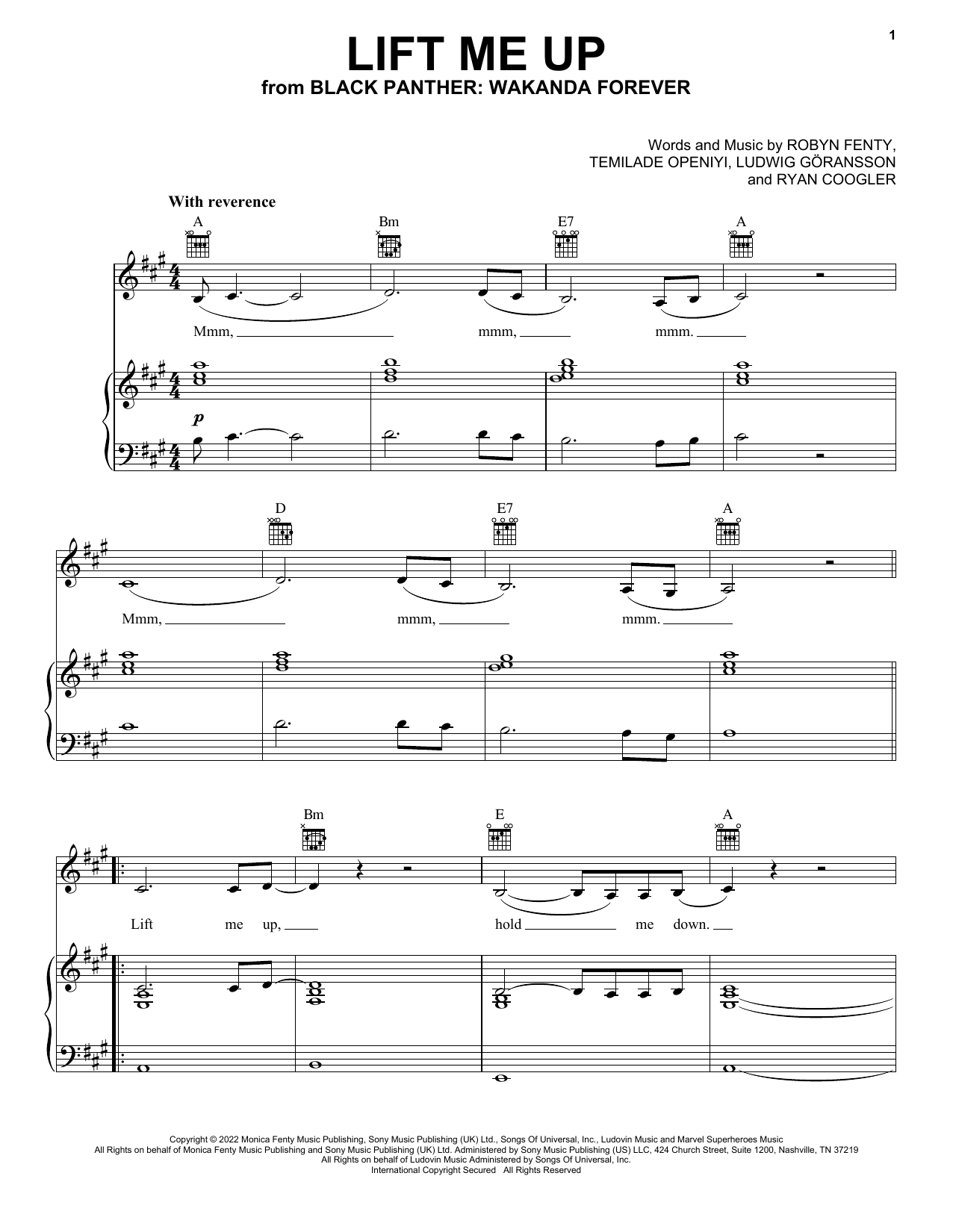 Rihanna Lift Me Up (from Black Panther: Wakanda Forever) sheet music notes and chords arranged for Ukulele