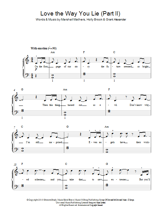 Rihanna Love The Way You Lie, Part II (feat. Eminem) sheet music notes and chords. Download Printable PDF.