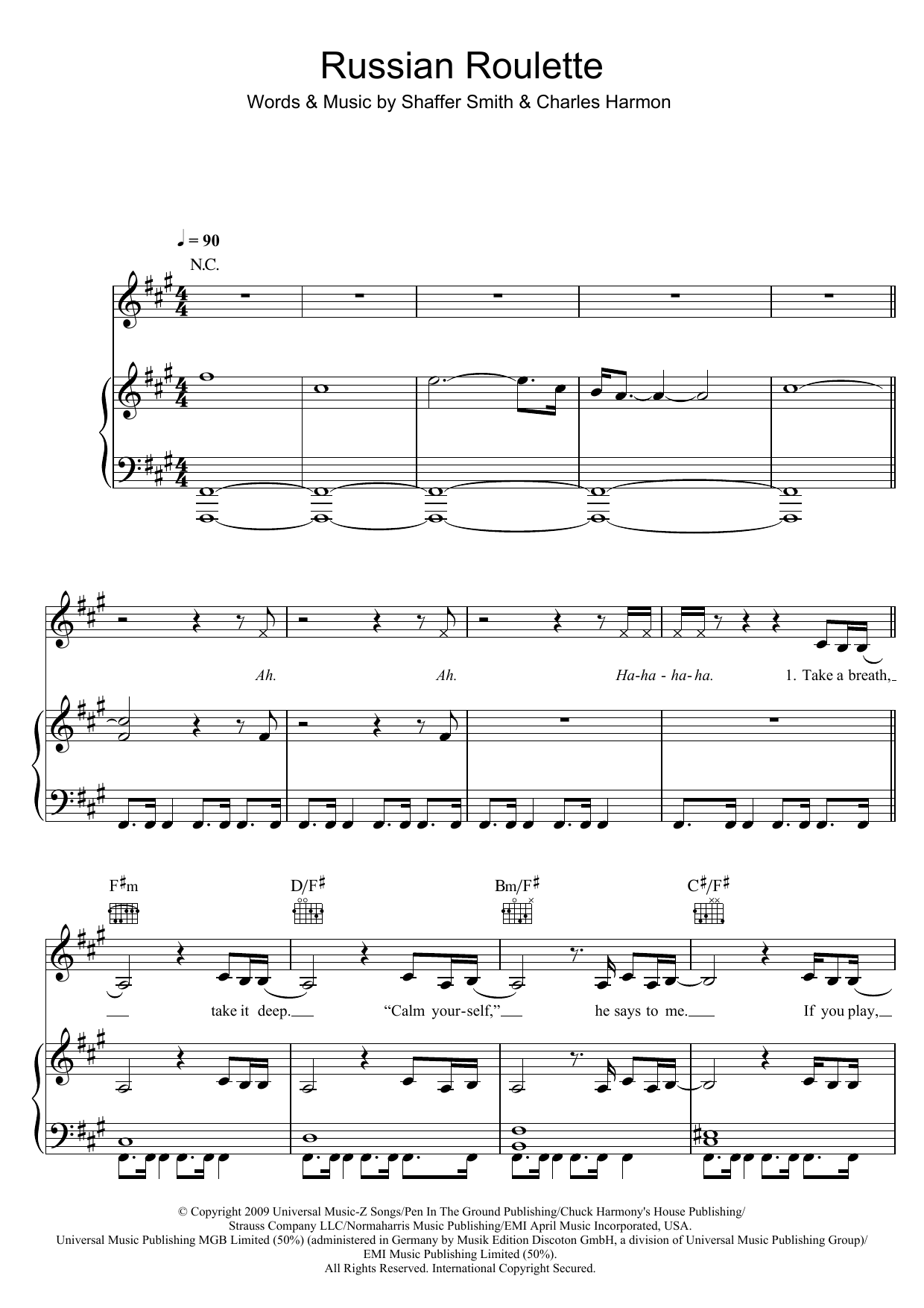 Rihanna Russian Roulette sheet music notes and chords. Download Printable PDF.