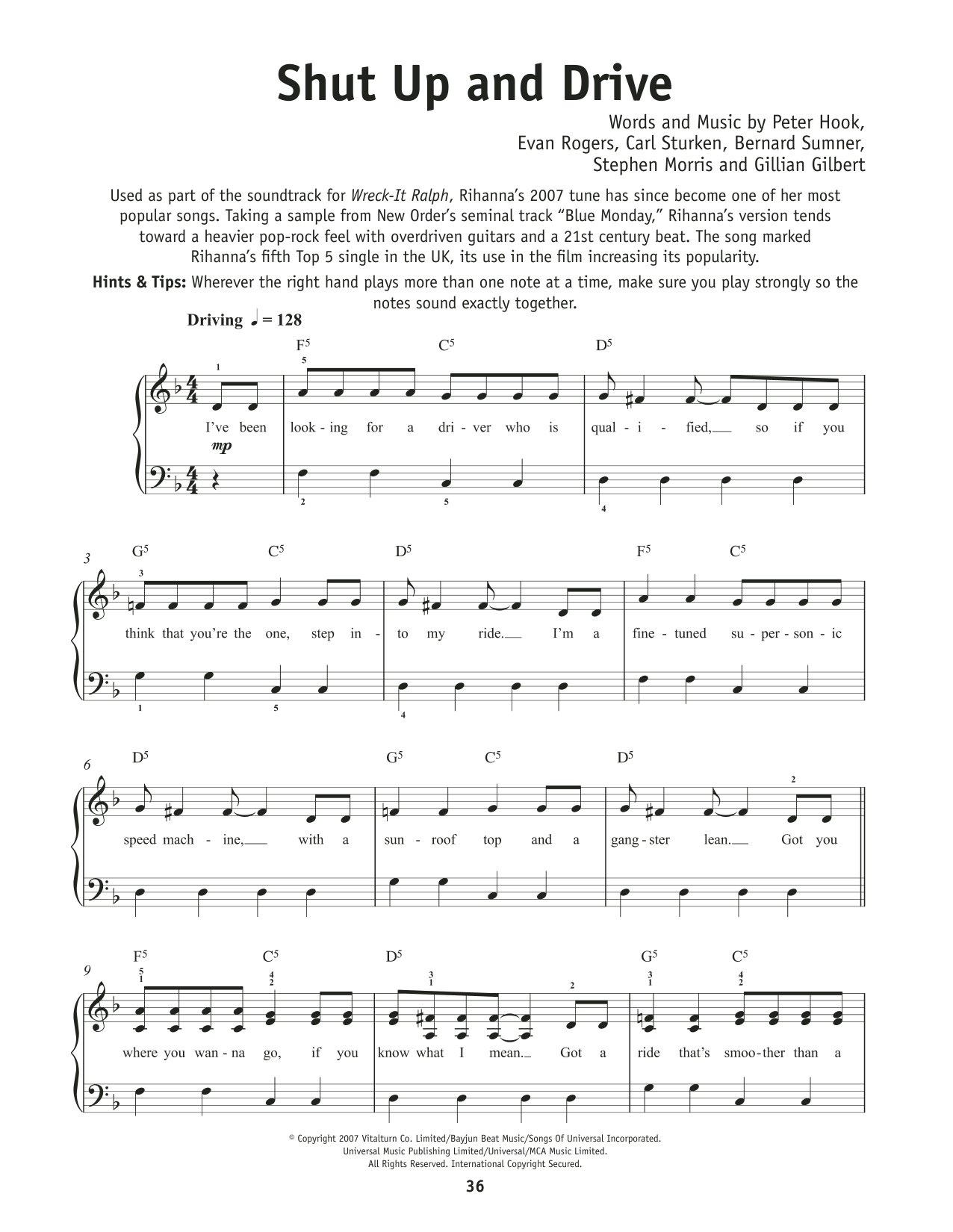 Rihanna Shut Up And Drive sheet music notes and chords. Download Printable PDF.