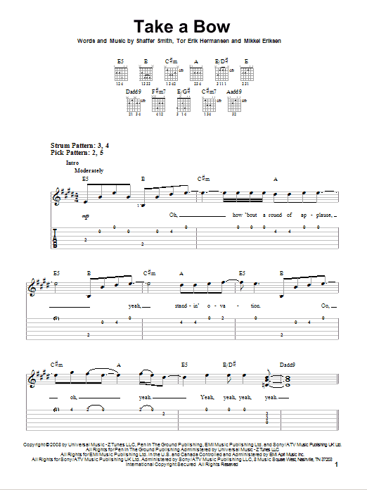 Rihanna Take A Bow sheet music notes and chords arranged for Piano, Vocal & Guitar Chords (Right-Hand Melody)