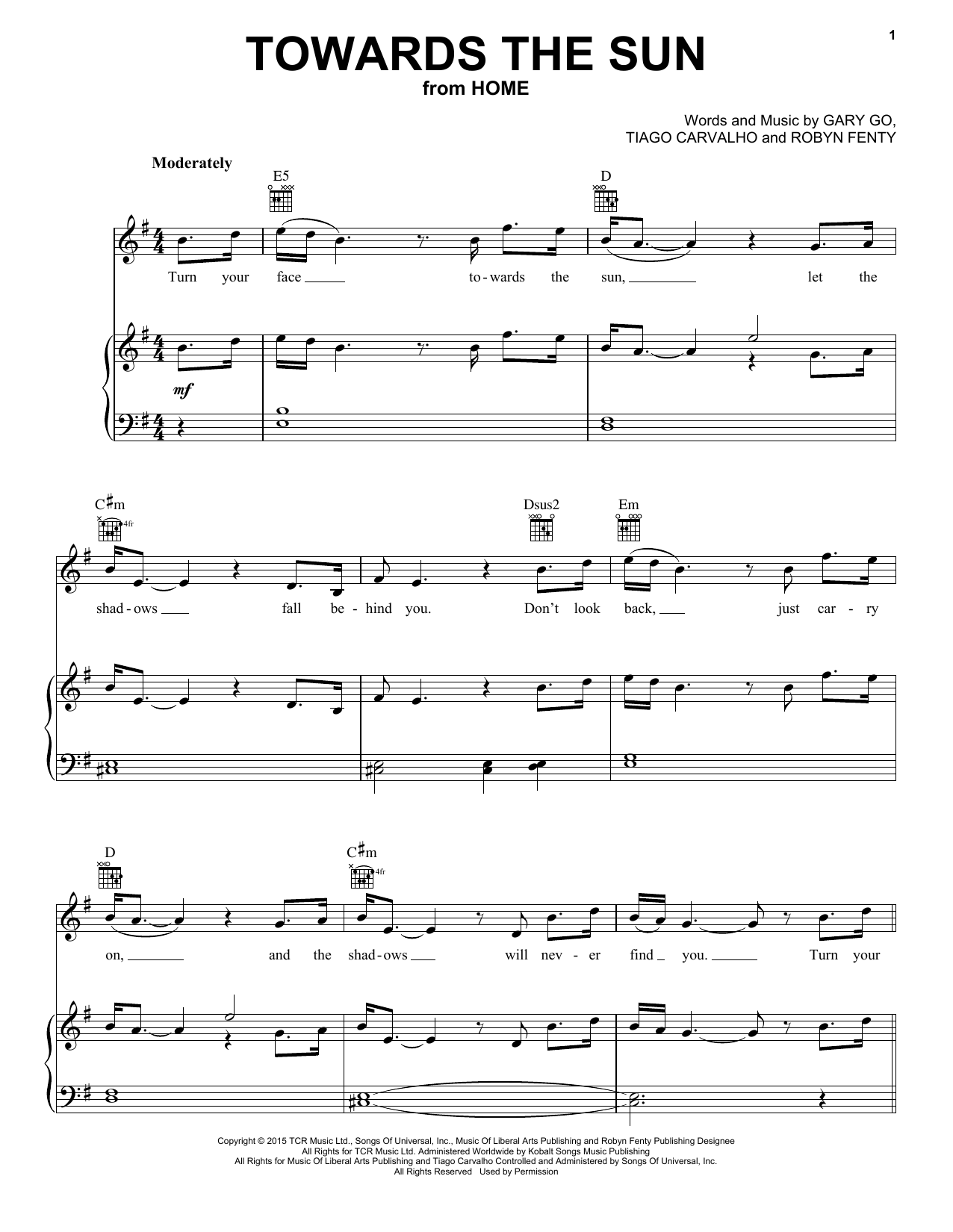 Rihanna Towards The Sun sheet music notes and chords. Download Printable PDF.