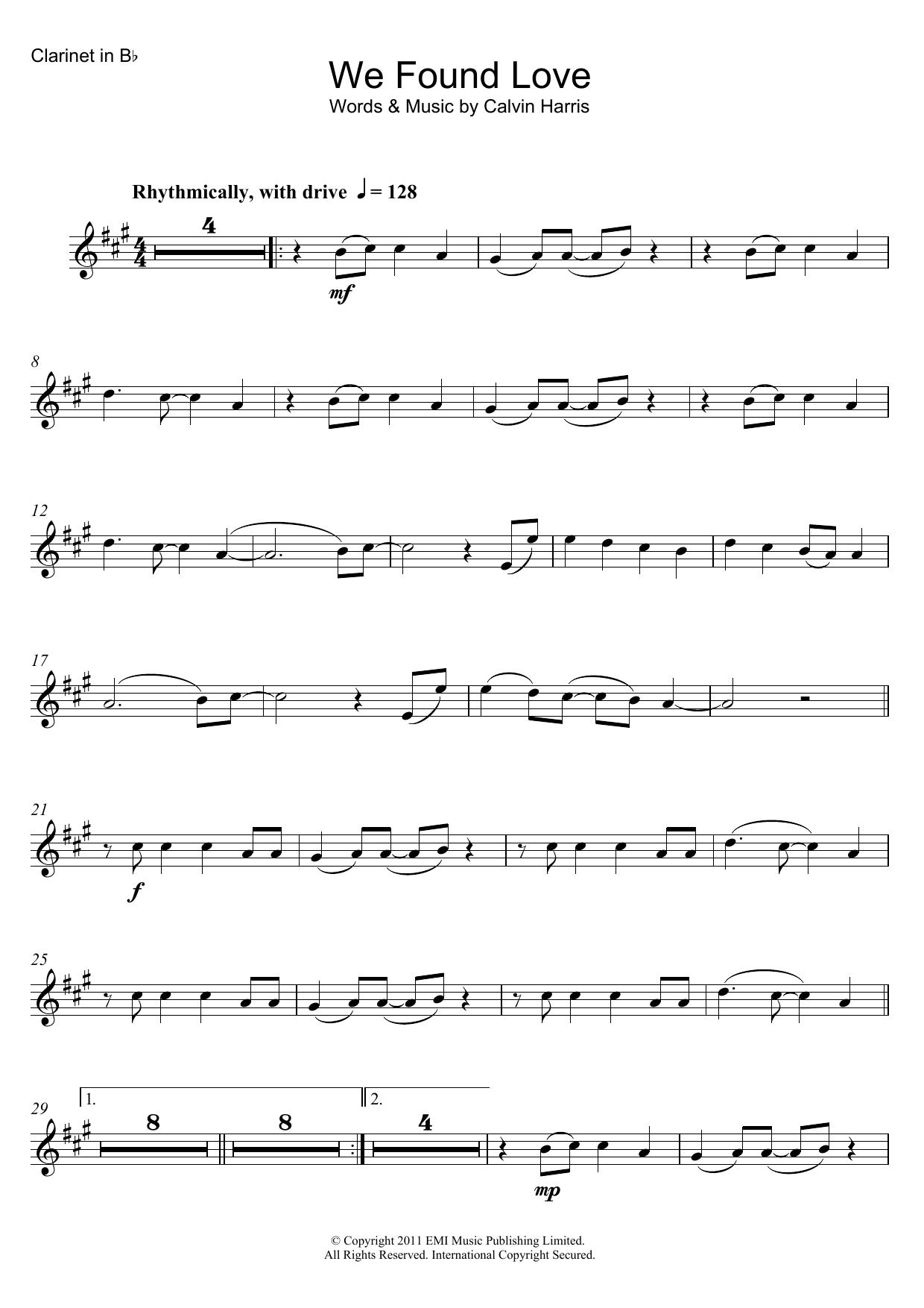 Rihanna We Found Love (feat. Calvin Harris) sheet music notes and chords. Download Printable PDF.