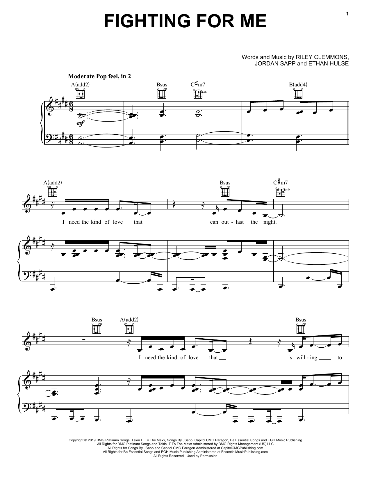 Riley Clemmons Fighting For Me sheet music notes and chords. Download Printable PDF.