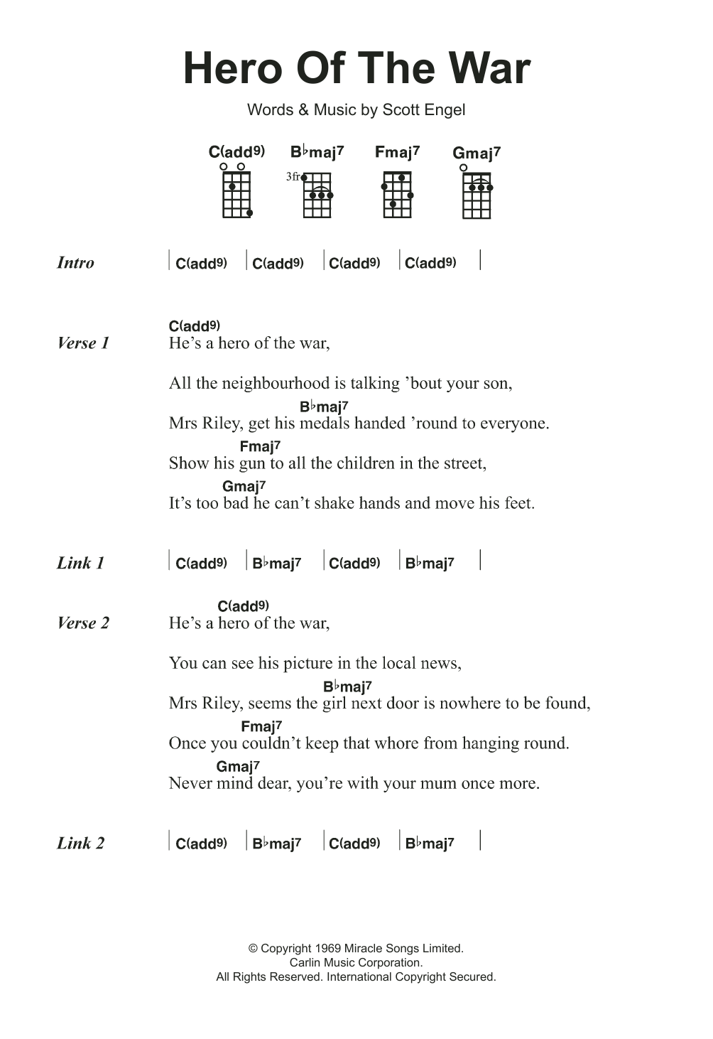 Learn to play Rise Against Hero Of The War sheet music for Ukulele in minutes. Price: 5.9900$ Rise Against Hero Of The War sheet music notes and chords arranged for Ukulele