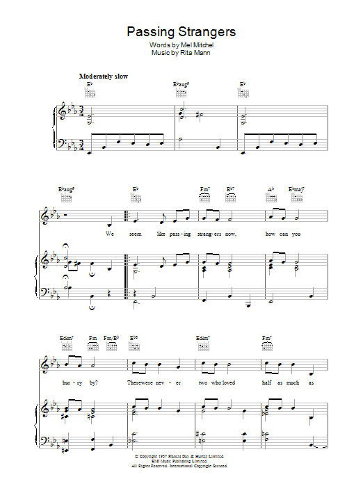 Mel Mitchell Passing Strangers sheet music notes and chords. Download Printable PDF.