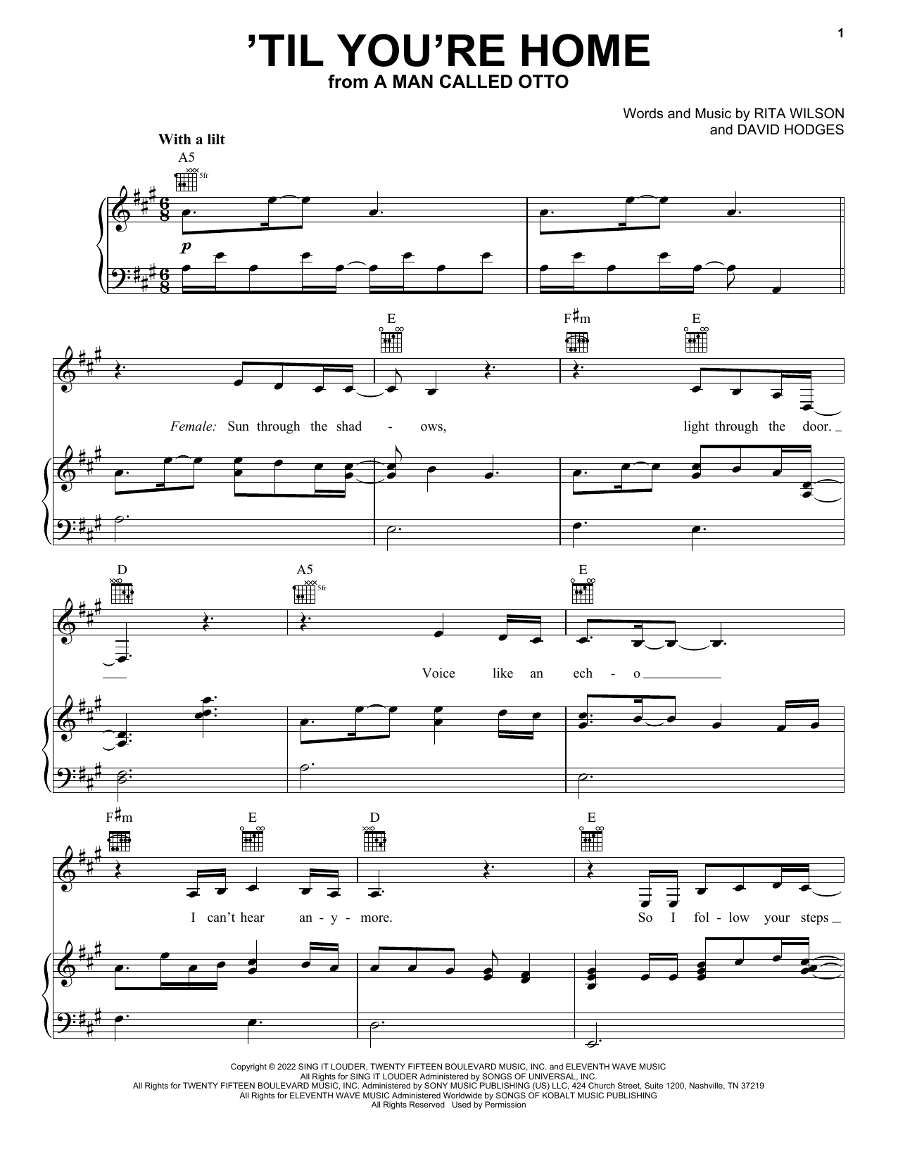 Rita Wilson & Sebastian Yatra Til You're Home (from A Man Called Otto) sheet music notes and chords. Download Printable PDF.