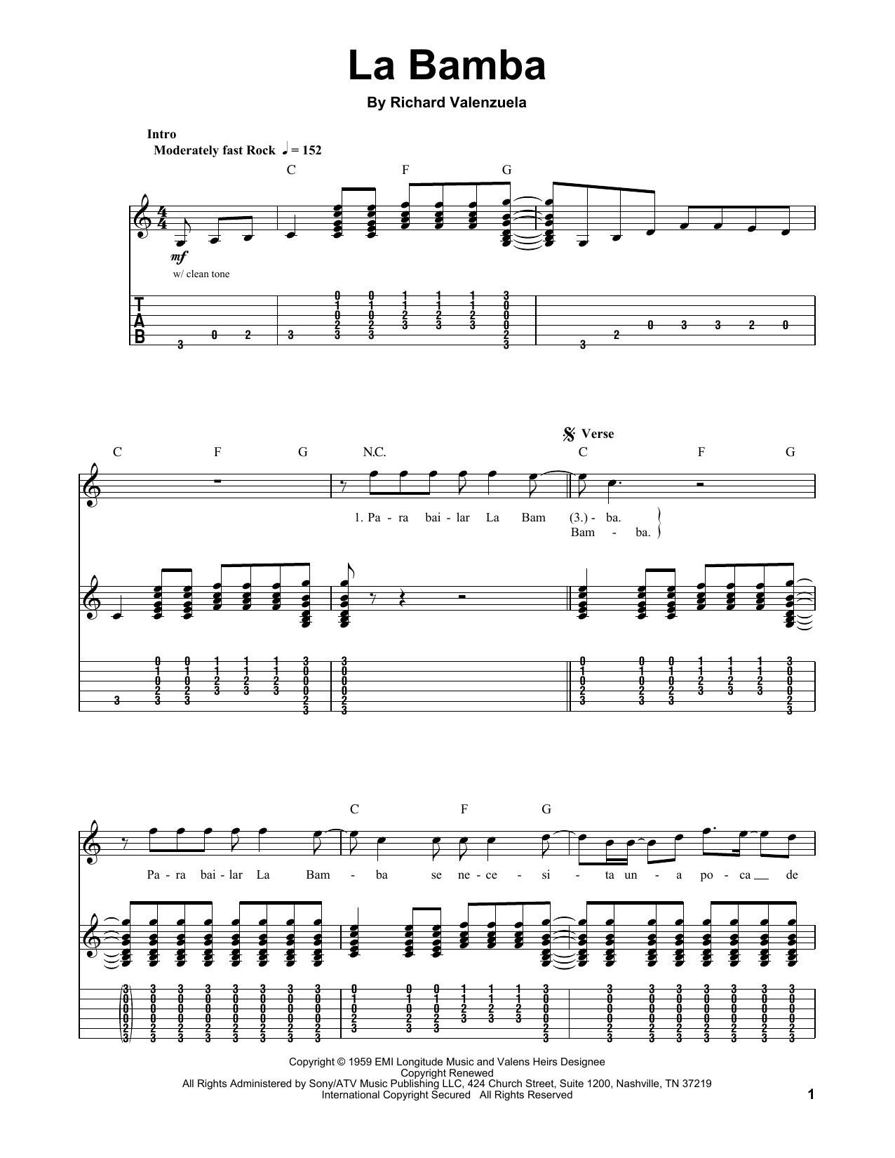 Ritchie Valens La Bamba sheet music notes and chords. Download Printable PDF.