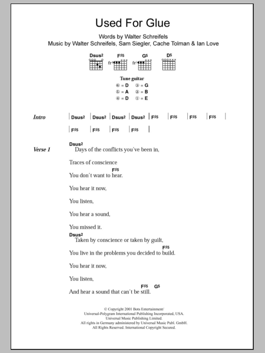 Rival Schools Used For Glue sheet music notes and chords arranged for Guitar Chords/Lyrics