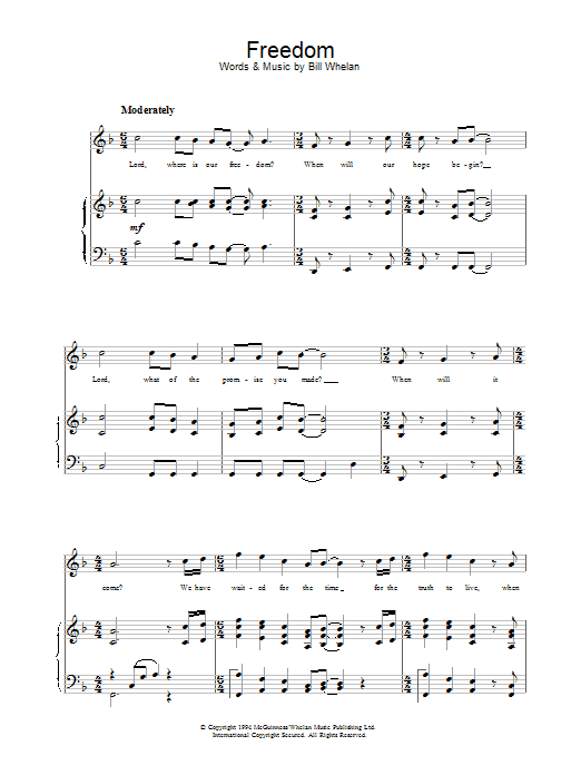 Bill Whelan Freedom (from Riverdance) sheet music notes and chords arranged for Piano Solo