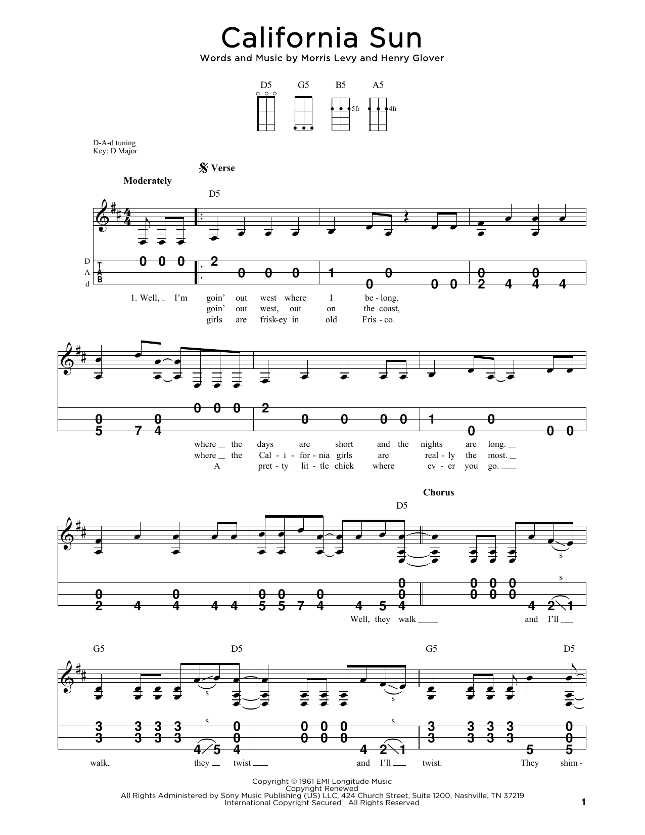 Rivieras California Sun sheet music notes and chords. Download Printable PDF.