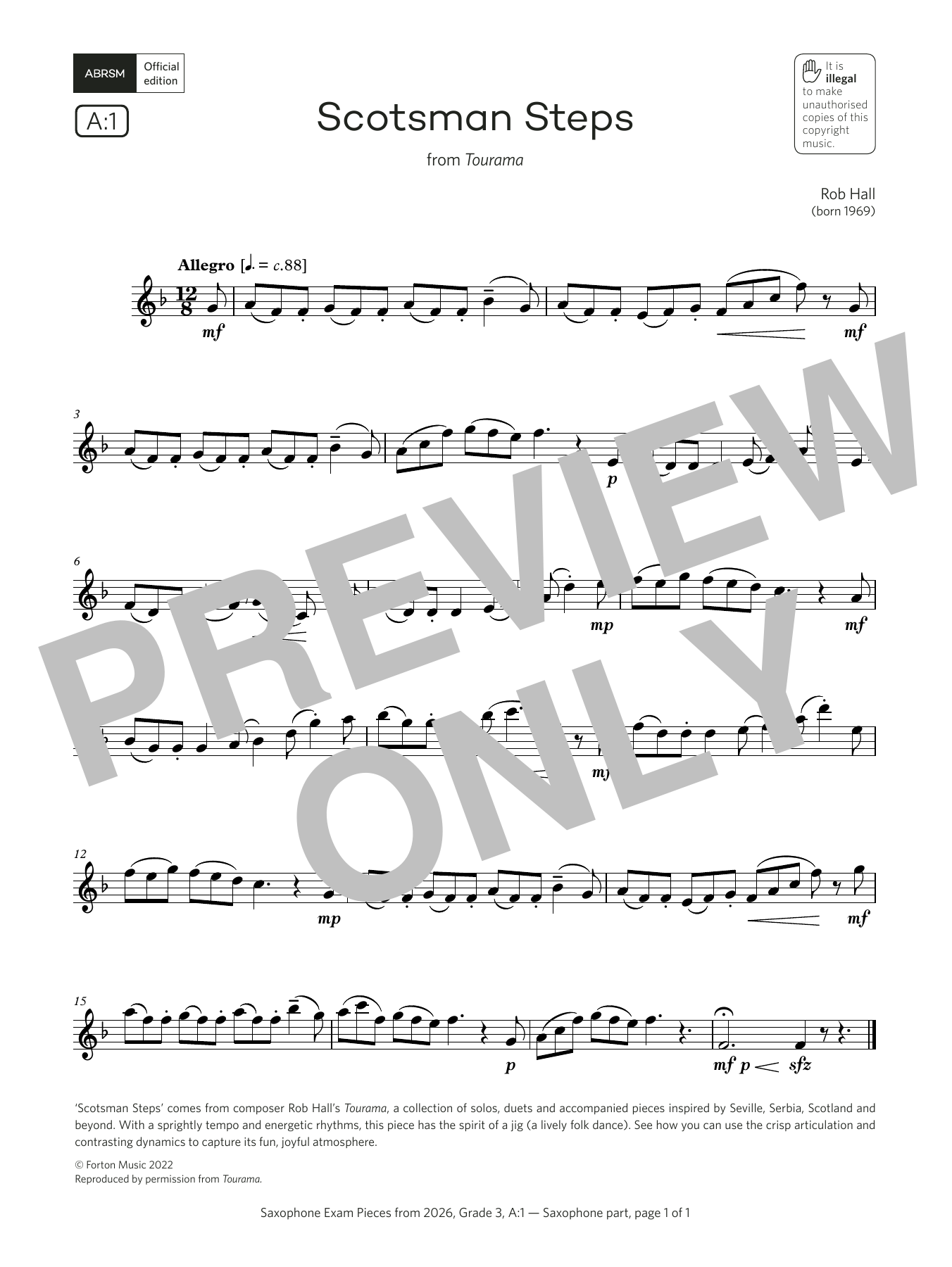 Rob Hall Scotsman Steps (Grade 3, list A1, from the ABRSM Saxophone Syllabus from 2026) sheet music notes and chords arranged for Alto Sax Solo