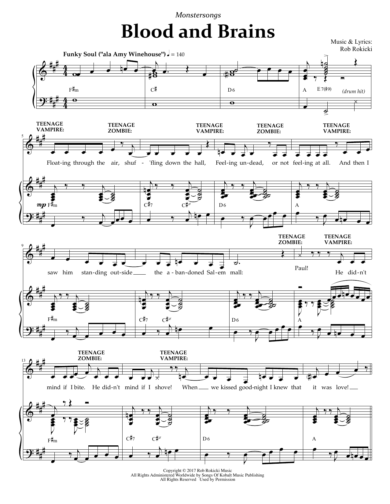 Rob Rokicki Blood And Brains (from Monstersongs) sheet music notes and chords. Download Printable PDF.