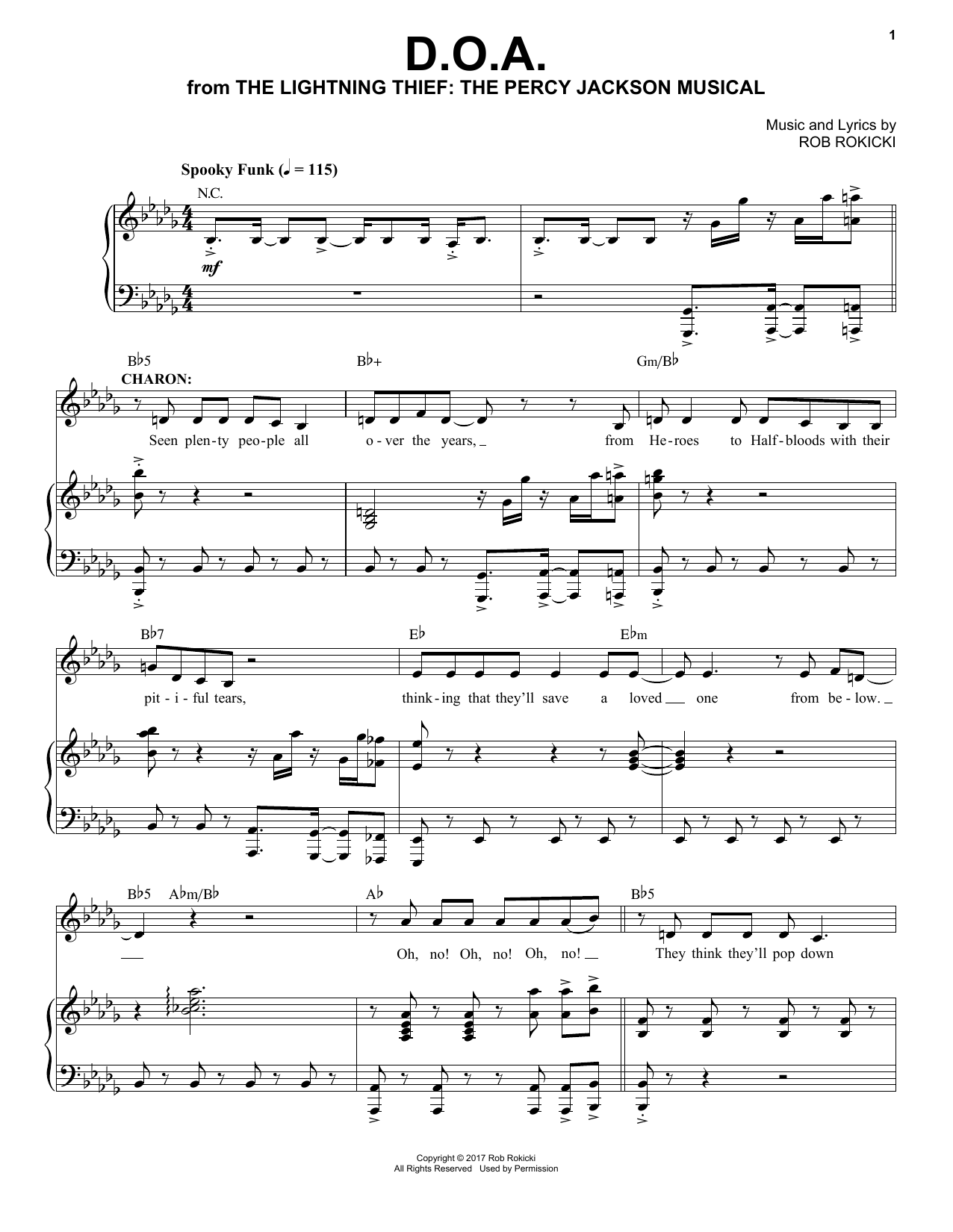 Rob Rokicki D.O.A. (from The Lightning Thief: The Percy Jackson Musical) sheet music notes and chords. Download Printable PDF.