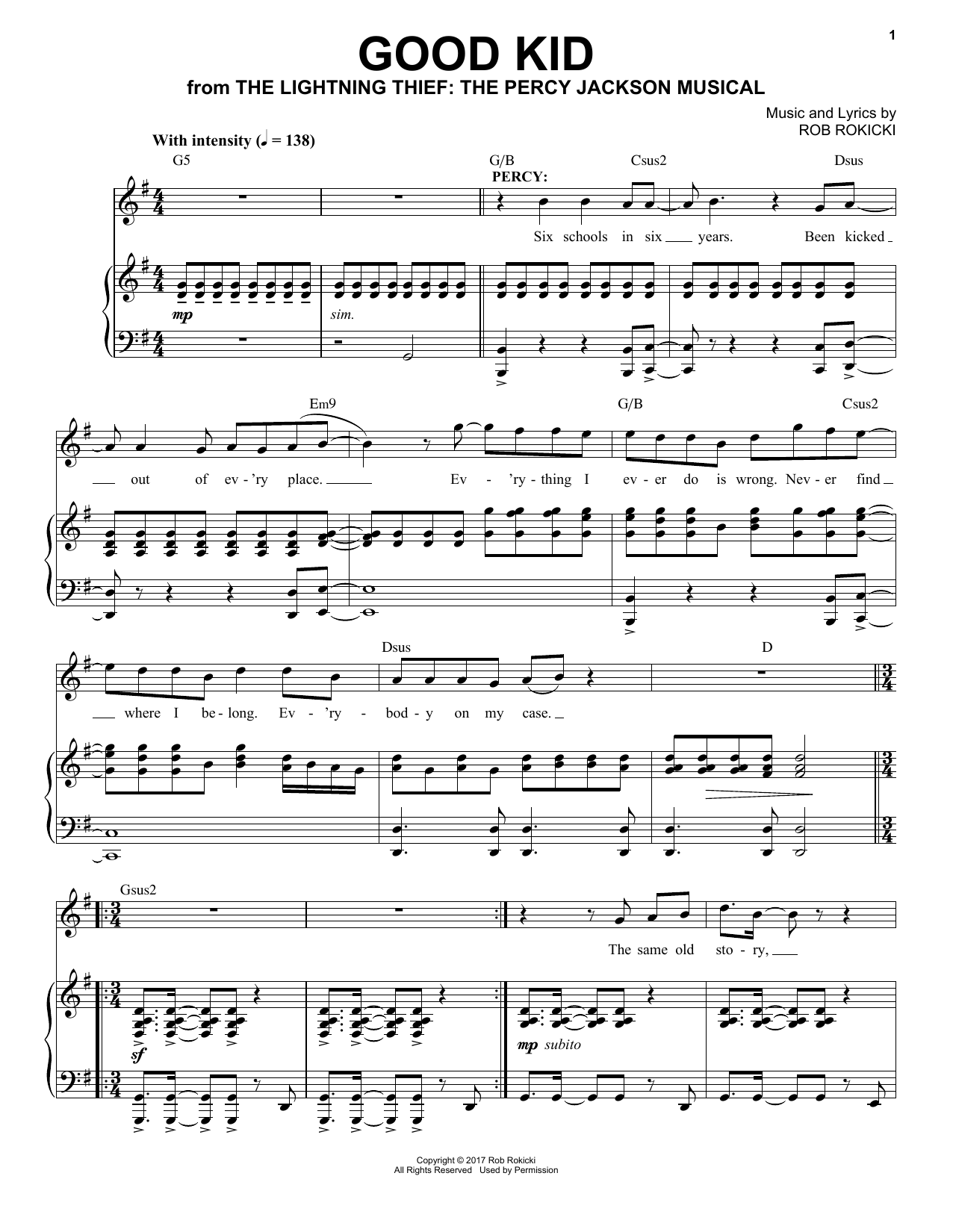 Rob Rokicki Good Kid (from The Lightning Thief: The Percy Jackson Musical) sheet music notes and chords. Download Printable PDF.