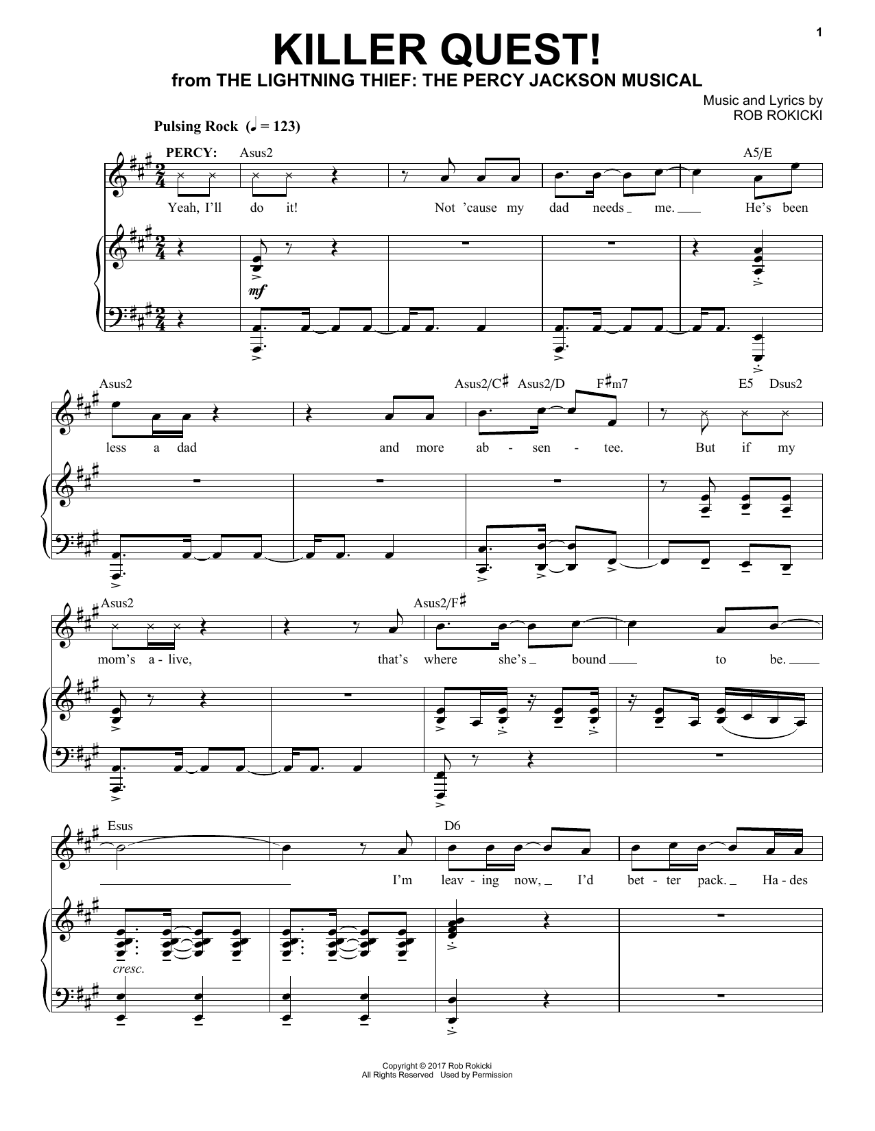 Rob Rokicki Killer Quest! (from The Lightning Thief: The Percy Jackson Musical) sheet music notes and chords. Download Printable PDF.