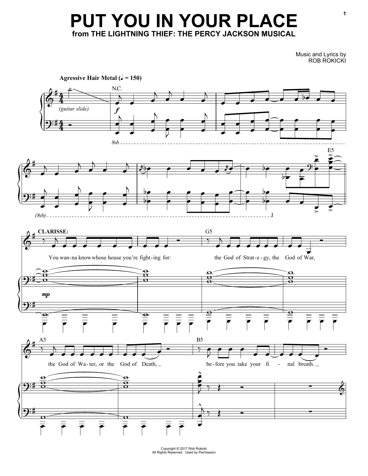 Rob Rokicki Put You In Your Place (from The Lightning Thief: The Percy Jackson Musical) sheet music notes and chords. Download Printable PDF.