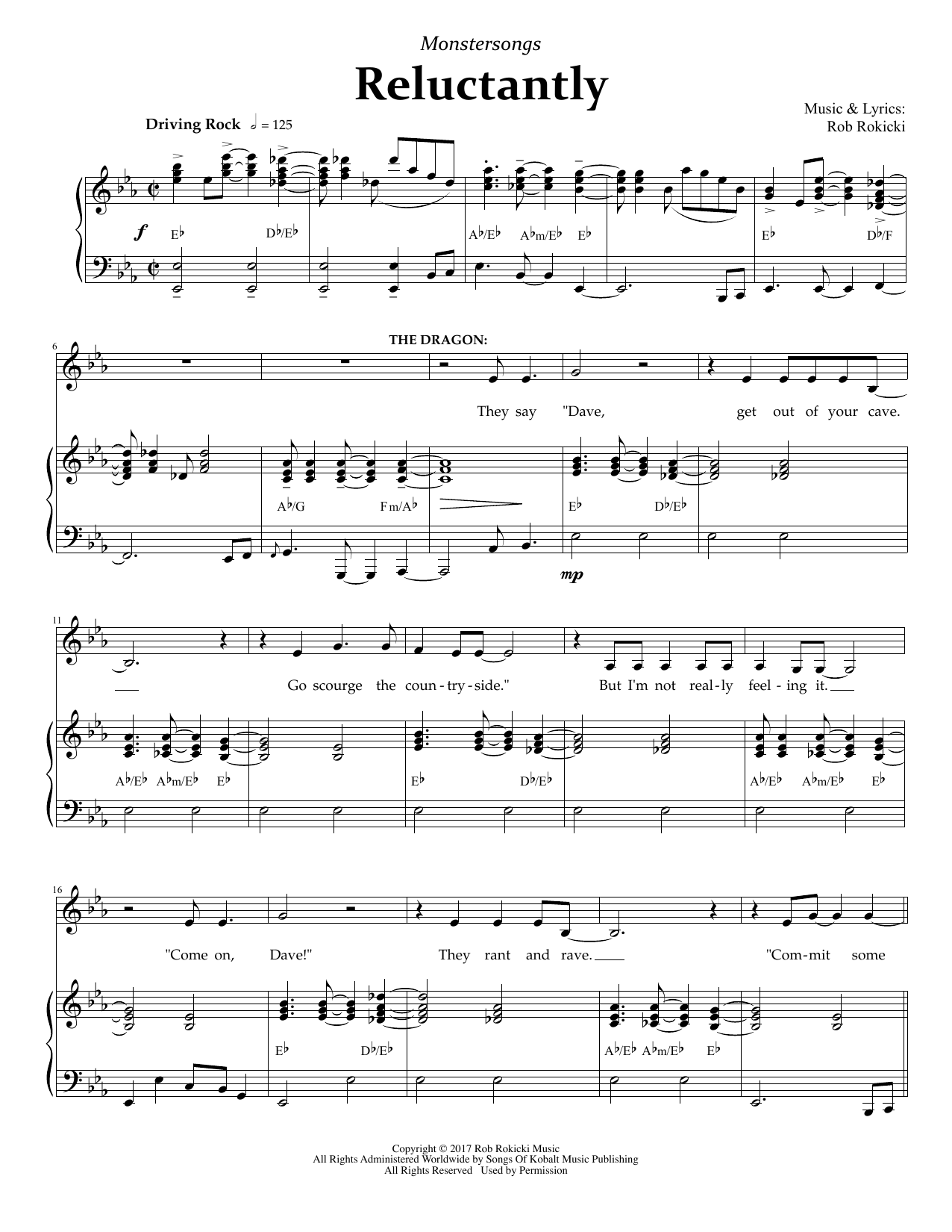 Rob Rokicki Reluctantly (from Monstersongs) sheet music notes and chords. Download Printable PDF.