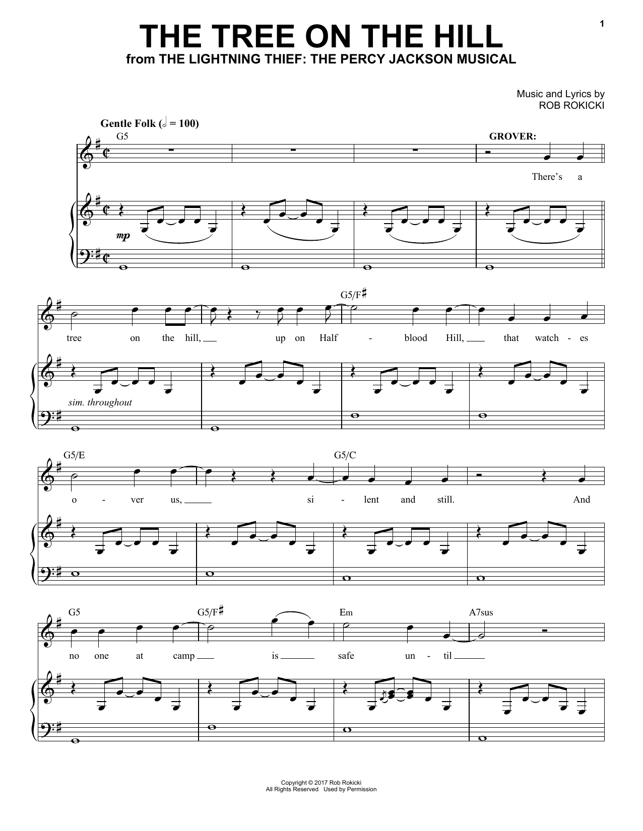 Rob Rokicki The Tree On The Hill (from The Lightning Thief: The Percy Jackson Musical) sheet music notes and chords. Download Printable PDF.