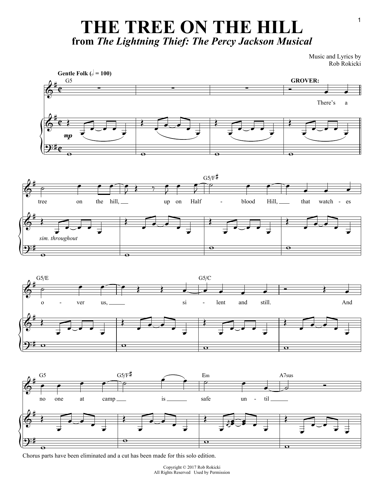 Rob Rokicki The Tree On The Hill [Solo version] (from The Lightning Thief: The Percy Jackson Musical) sheet music notes and chords. Download Printable PDF.