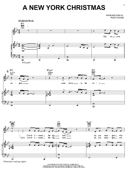 Learn to play Rob Thomas A New York Christmas sheet music for Piano, Vocal & Guitar Chords (Right-Hand Melody) in minutes. Price: 7.8900$ Rob Thomas A New York Christmas sheet music notes and chords arranged for Piano, Vocal & Guitar Chords (Right-Hand Melody)