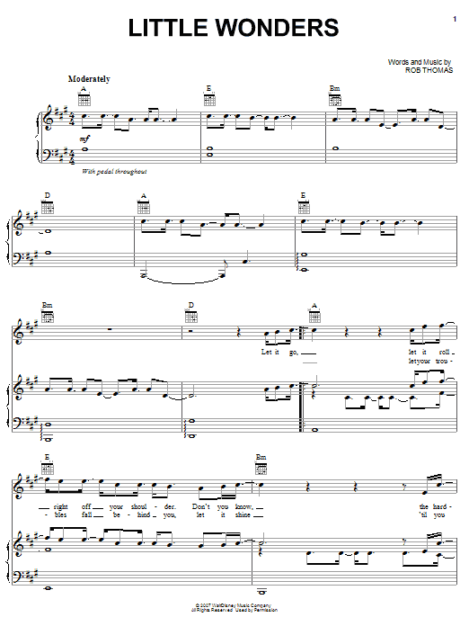 Rob Thomas Little Wonders sheet music notes and chords. Download Printable PDF.