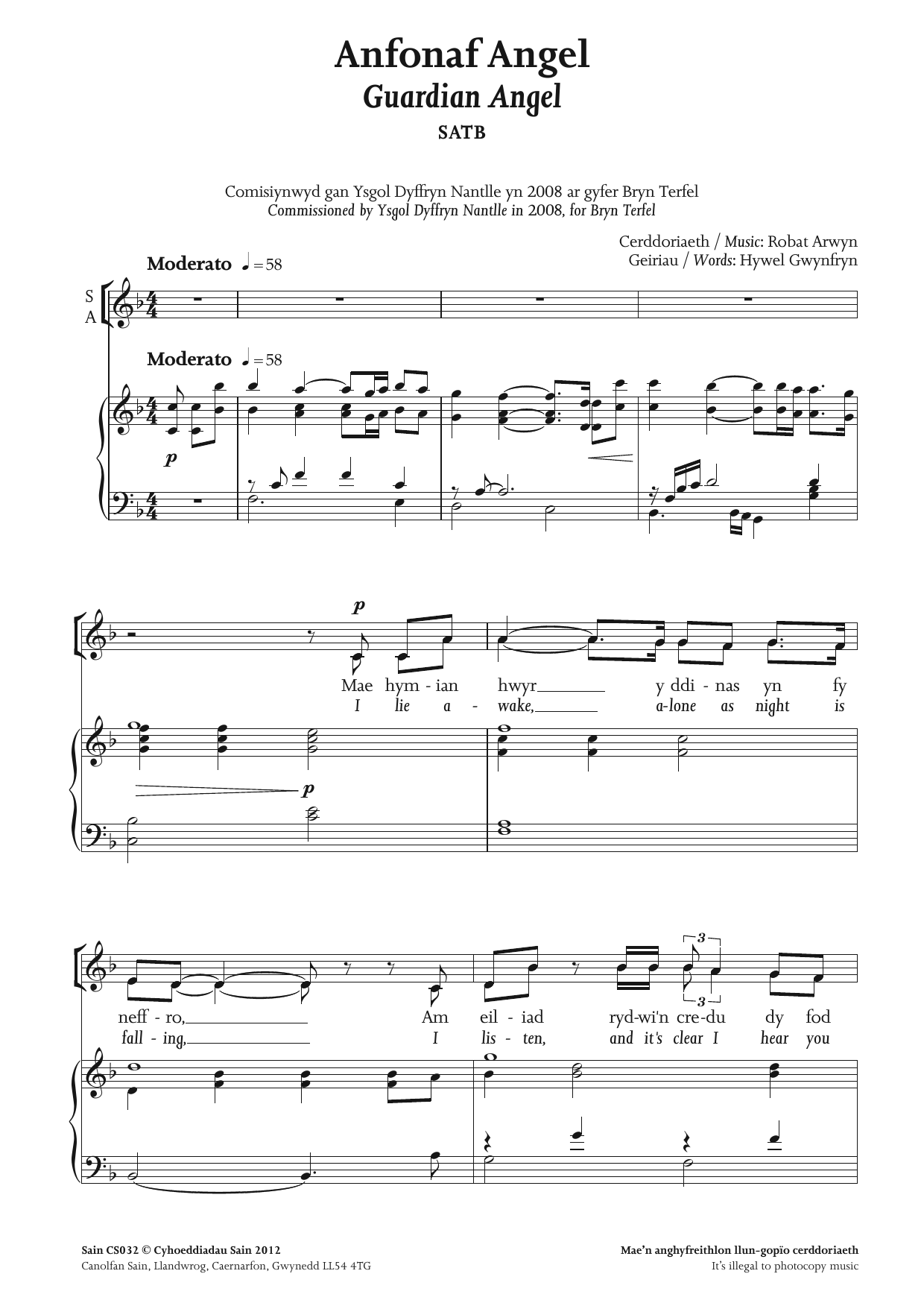 Robat Arwyn Anfonaf Angel (Guardian Angel) sheet music notes and chords. Download Printable PDF.