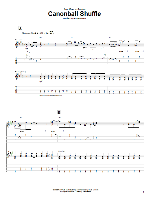 Robben Ford Cannonball Shuffle sheet music notes and chords. Download Printable PDF.