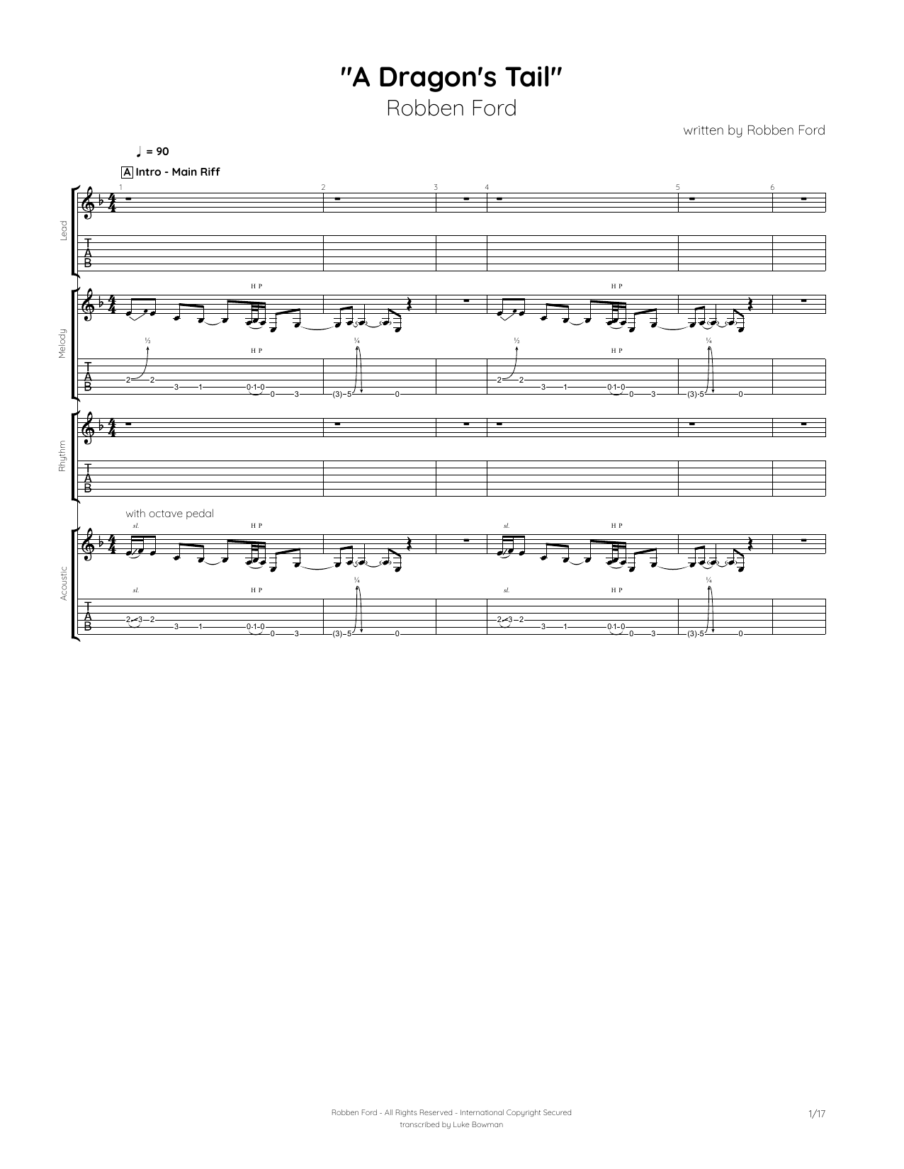 Robben Ford Dragon's Tail sheet music notes and chords. Download Printable PDF.