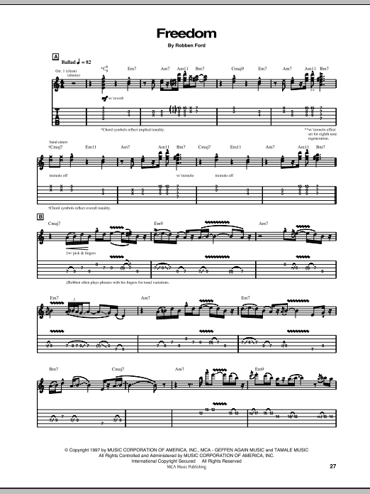 Robben Ford Freedom sheet music notes and chords. Download Printable PDF.