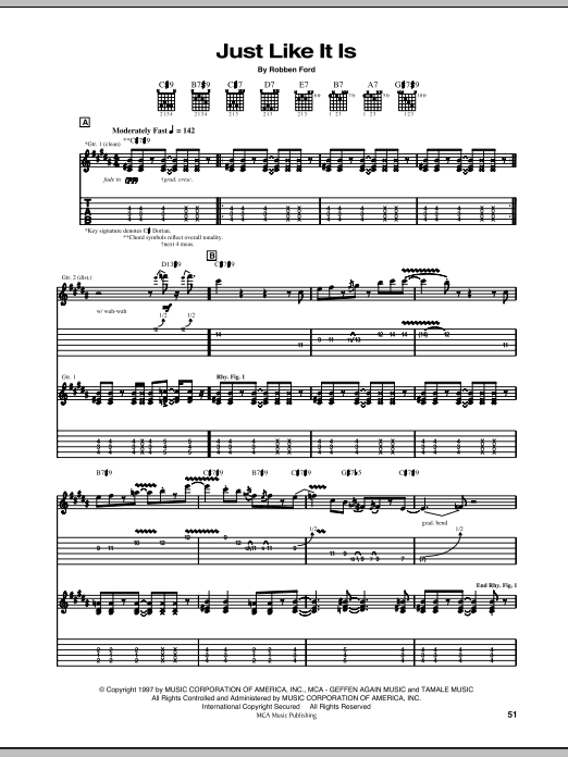 Robben Ford Just Like It Is sheet music notes and chords. Download Printable PDF.