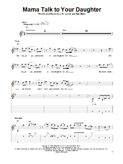 Robben Ford Mama Talk To Your Daughter sheet music notes and chords. Download Printable PDF.