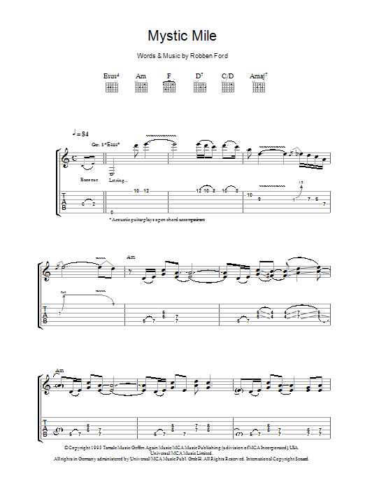 Learn to play Robben Ford Mystic Mile sheet music for Guitar Tab in minutes. Price: 7.8900$ Robben Ford Mystic Mile sheet music notes and chords arranged for Guitar Tab