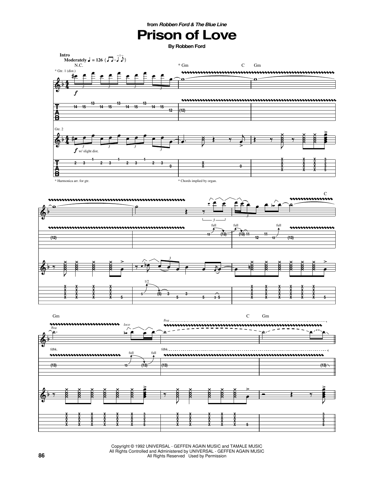 Robben Ford Prison Of Love sheet music notes and chords. Download Printable PDF.