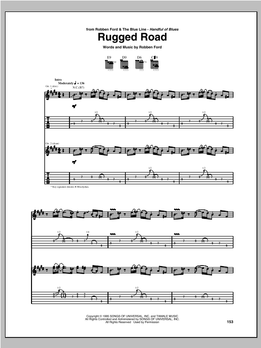 Learn to play Robben Ford Rugged Road sheet music for Guitar Tab in minutes. Price: 7.8900$ Robben Ford Rugged Road sheet music notes and chords arranged for Guitar Tab