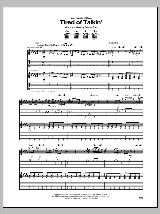 Robben Ford Tired Of Talkin' sheet music notes and chords. Download Printable PDF.