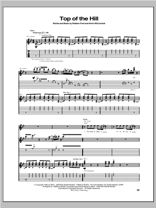 Robben Ford Top Of The Hill sheet music notes and chords. Download Printable PDF.