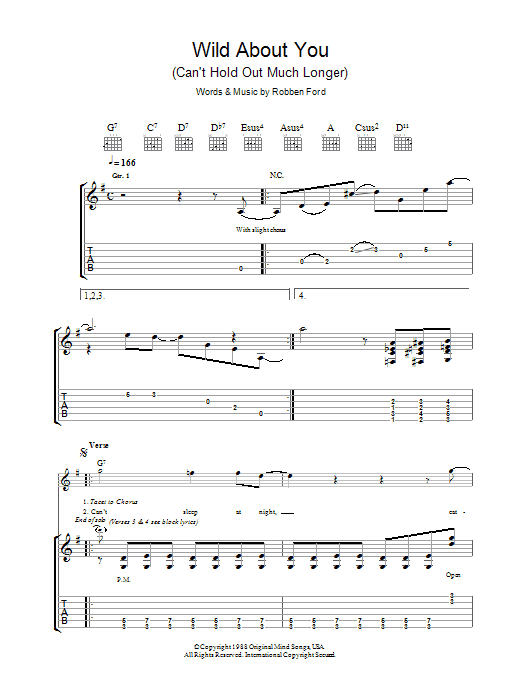 Learn to play Robben Ford Wild About You (Can't Hold Out Much Longer) sheet music for Guitar Tab in minutes. Price: 7.8900$ Robben Ford Wild About You (Can't Hold Out Much Longer) sheet music notes and chords arranged for Guitar Tab