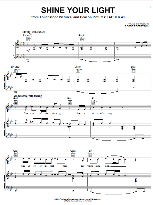Learn to play Robbie Robertson Shine Your Light sheet music for Piano, Vocal & Guitar Chords (Right-Hand Melody) in minutes. Price: 7.8900$ Robbie Robertson Shine Your Light sheet music notes and chords arranged for Piano, Vocal & Guitar Chords (Right-Hand Melody)