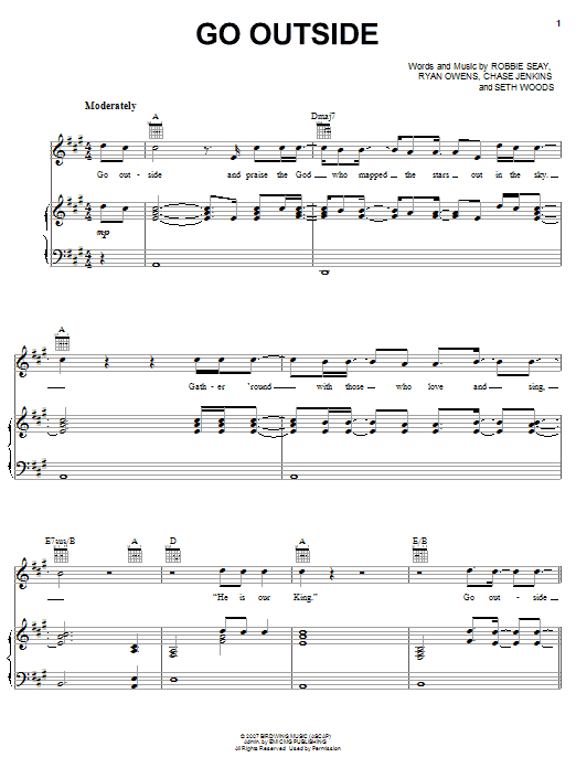 Robbie Seay Band Go Outside sheet music notes and chords arranged for Piano, Vocal & Guitar Chords (Right-Hand Melody)