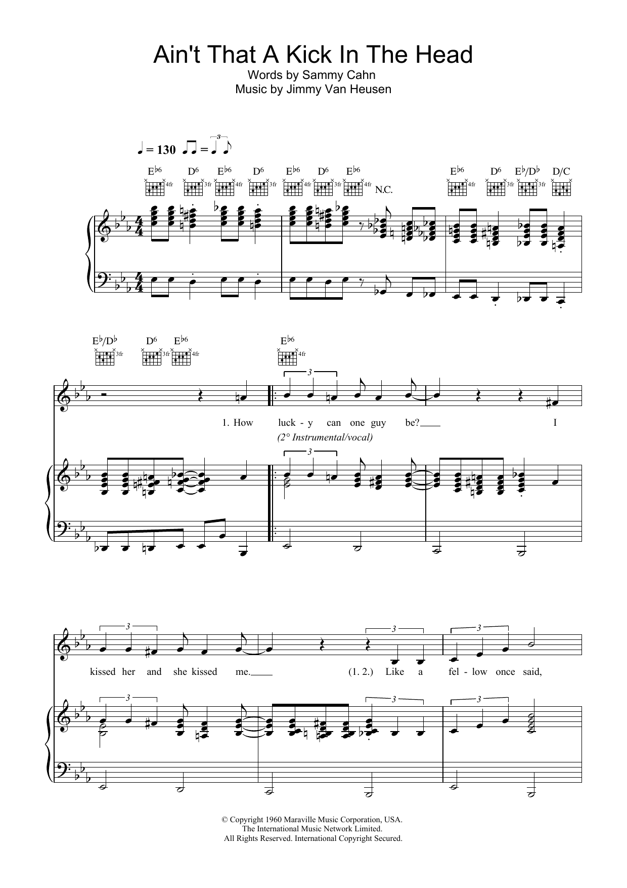 Learn to play Robbie Williams Ain't That A Kick In The Head sheet music for Piano, Vocal & Guitar Chords in minutes. Price: 7.8900$ Robbie Williams Ain't That A Kick In The Head sheet music notes and chords arranged for Piano, Vocal & Guitar Chords