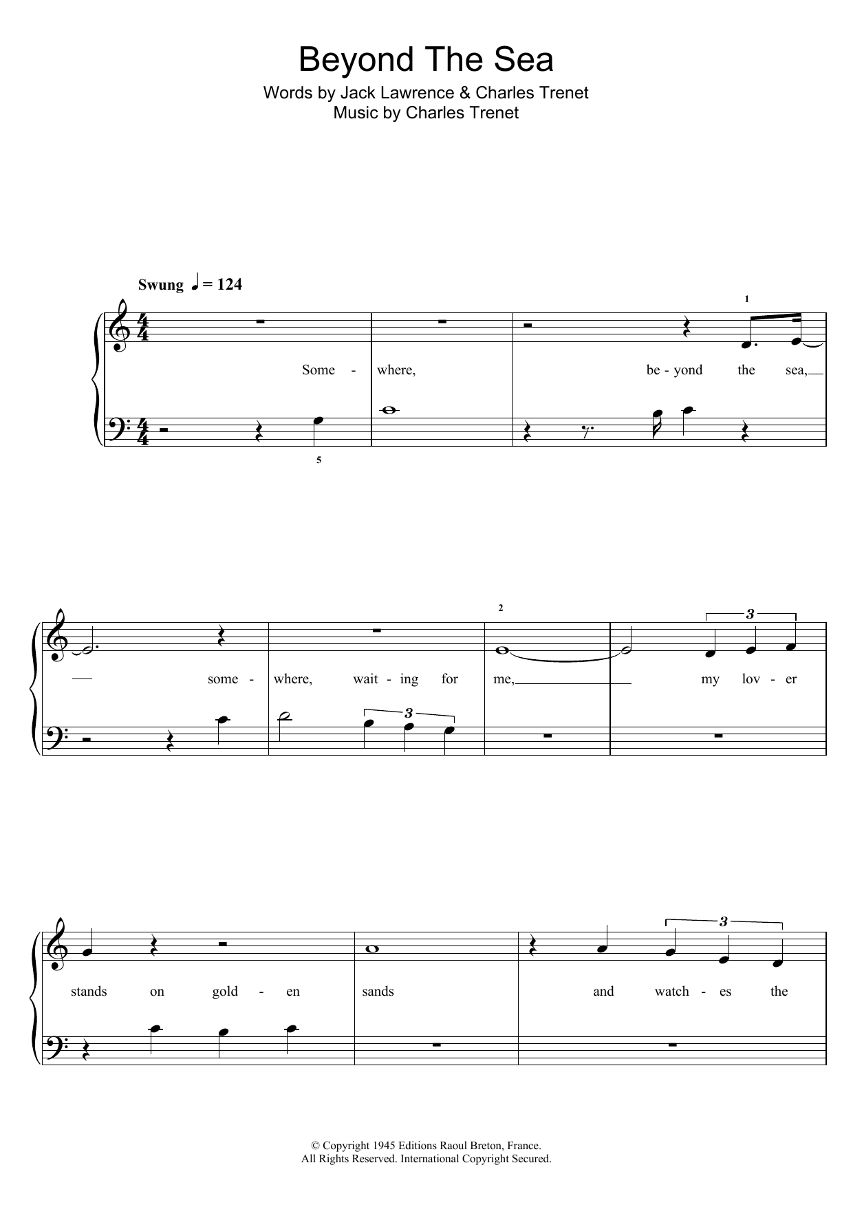 Robbie Williams Beyond The Sea (from Finding Nemo) sheet music notes and chords. Download Printable PDF.