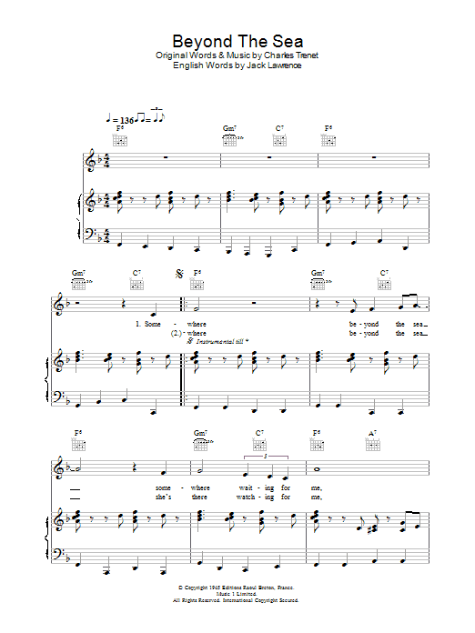 Robbie Williams Beyond The Sea (from Finding Nemo) sheet music notes and chords. Download Printable PDF.